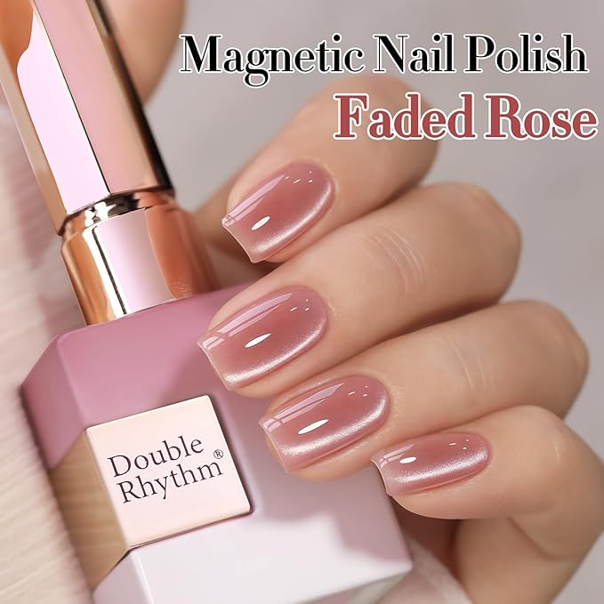 Double Rhythm 0.5 Oz Cat Eye Gel Polish with Magnet Same Color Same Bottle Holographic Glitter Shimmer Translucent Color Salon 15 ML Magnetic Nail Art (Rose Pink-MC1165)