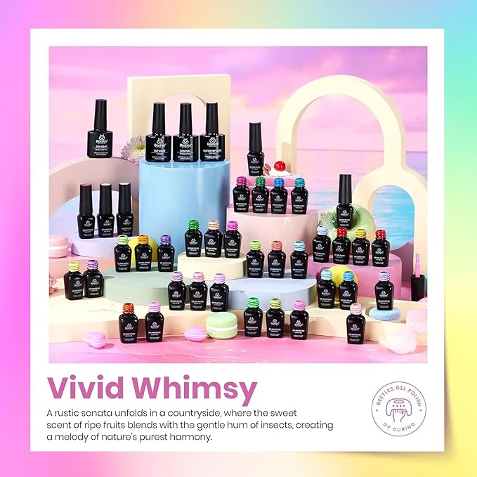 Beetles Spring Gel Polish Set - 36 Colors Pastel Neon Rainbow Bright Color Gel Polish Set with Base Coat Glossy Matte & Glitter Top Coat Pink Red Yellow Manicure Vivid Whimsy Easter Gifts for Women