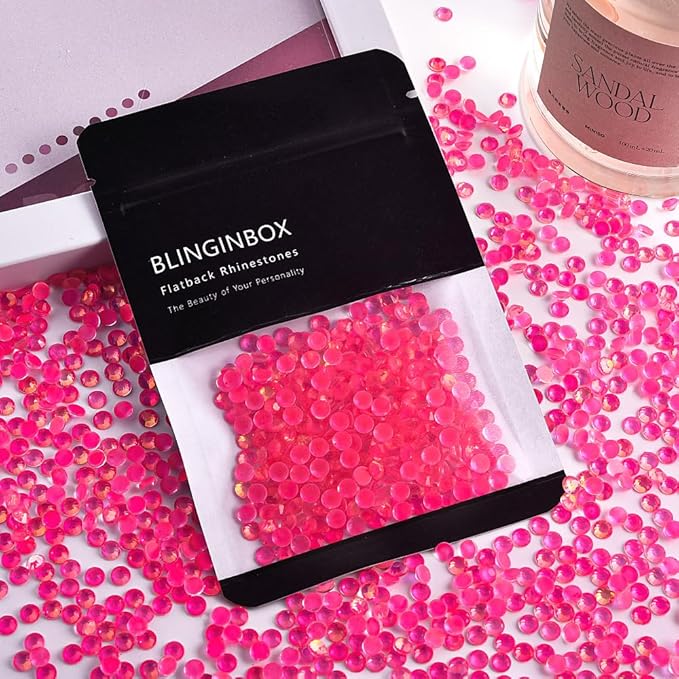 Blinginbox Flatback Rhinestones Round Gems, 288pcs Luminous Series Glass Stones Neon Gems Non Hotfix Crystal Rhinestones for Nail Charms Crafts Clothes Tumblers,Rose Neon Opal,SS30.