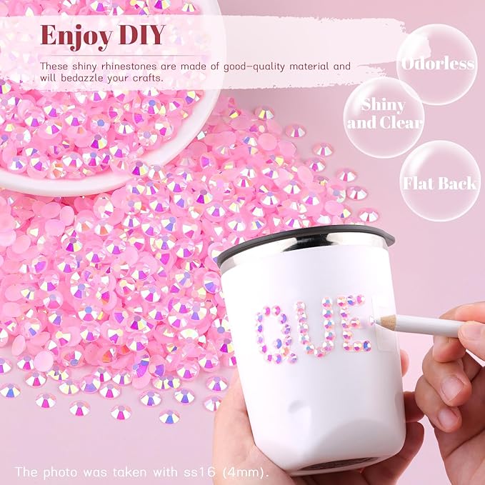 6000PCS 4mm Resin Jelly Rhinestones in Bulk (Light Pink AB), Bedazzling Flatback Crystals Rhinestones for Crafting DIY Nail Decoration, Gems Diomand Charms for Tumbler Shoes Clothing Fabric