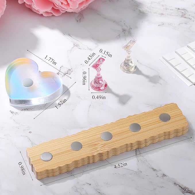 Etercycle 2 Set Wooden Nail Holder for Display Painting Nails - 1 Aurora Heart Shaped Acrylic Magnetic Practice Nail Stand - Fake Nail Holder for Press On Nails with Reusable Adhesive Putty