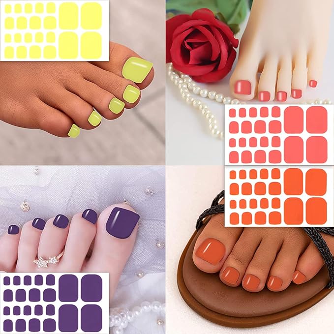 WOKOTO 20 Sheets Toe Nail Strips Full Wraps, Solid Toe Nail Polish Strips Self-Adhesive Toenail Polish Stickers Decals With Nail File For Women Girls, Stick On Nail Polish Stickers For Toe Nails