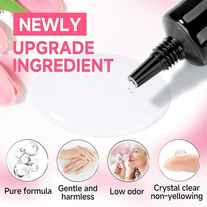 UNA GELLA No Lamp Need Solid Nail Glue for Press Ons: Nails Acrylic Nails Super Strong Semi Nail Glue Gel Fast Curing 10ml*2pcs Long Lasting Gel Glue Kit