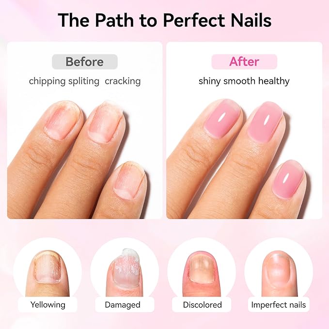 4-IN-1 Illuminating Nail Concealer Base Coat Ridge Filler Sheer Nail Polish & Strengthener for Discolored or Damged Yellowing Nails, Natural Nails Foundation Perfector, 15ml Quick Air Dry