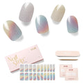 Semi Cured Gel Nail Strips - NAILOG 20 Pcs Rainbow Glitter Gel Nail Stickers Extra Long Nail Wraps with Glossy Gel Finishing for Spring Summer, Misty Glow