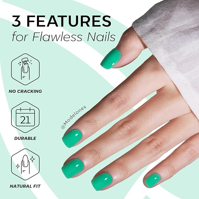 Modelones Extra Short Press on Nails, Vivid Green Squoval Fake Nails, Reusable Nail Kit with Nail Glue Adhesive Tabs Mini Nail File, Nails Press Ons 32Pcs 16 Sizes, Spring Women Girl Gift