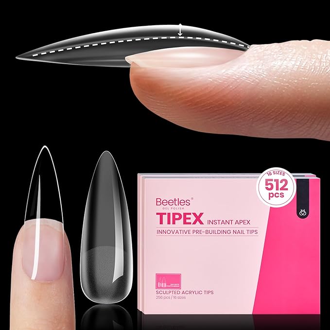 Beetles Tipex Instant Apex Nail Tips, 512Pcs Long Stiletto Pre-Building & Pre-Etched Half Matte Thicker Acrylic Nails Strong Full Cover Extension Press on Nails