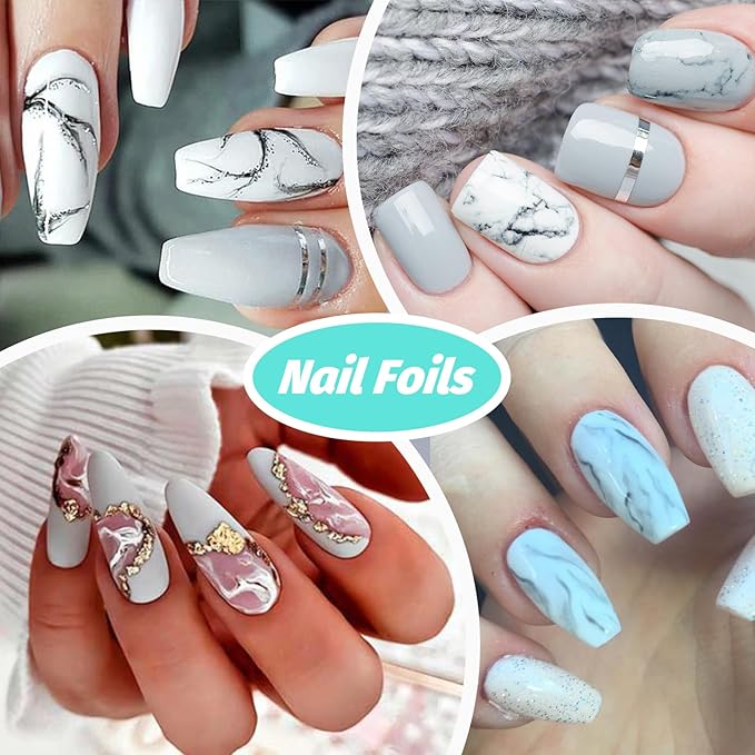 LoveOurHome 30 Sheet Metallic Nail Foils Sticker Marble Transfer Nail Foil Sticker Decals Flower Transfer Foils Stickers Wrap Gold Silver Foil Wraps Acrylic Nail Supplies for Crafts Nails Design