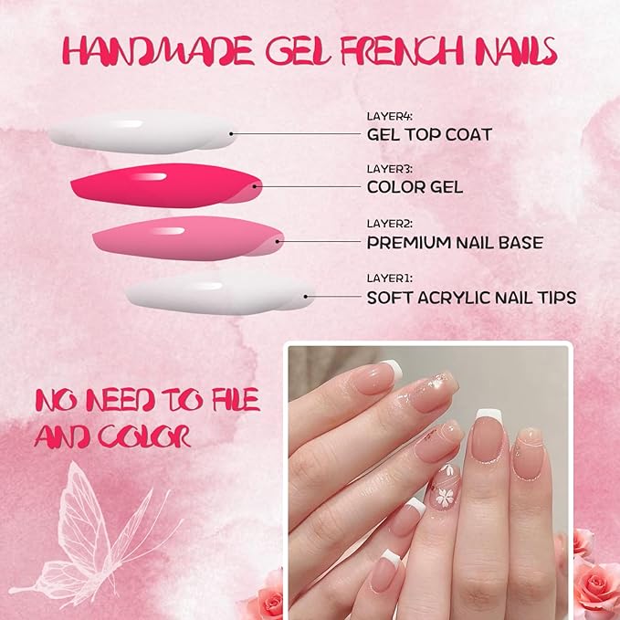 AddFavor French Press on Nails Short Coffin Fake Nails, 120pcs French Tip Press on Nails Short Ballerina Acrylic Gel Glossy Nude Nails Press on Artificial False Nail for Women Girls