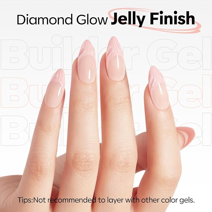 modelones Builder Nail Gel, Builder for Nails No Top Coat Needed, Sheer Nude Pink, C-Curve Sculpting, Glossy Jelly Finish Sheer Light Pink, No-Wipe, 9-in-One LED Lamp Cured Color Gel Polish