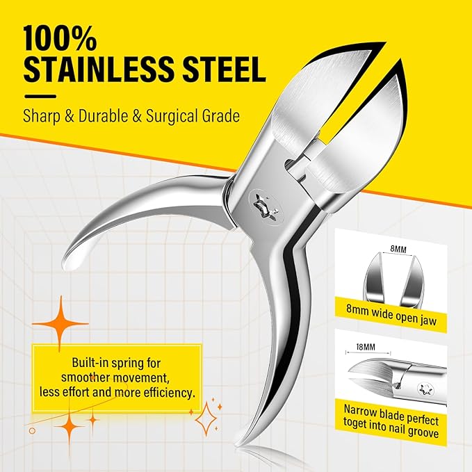 Ingrown Toenail Clippers Curved Blade Toe Nail Clippers for Thick Nails for Seniors, Hand Forged Stainless Steel Nail Clippers for Thick Toenails Podiatrist Nail Clippers for Men Women Elderly