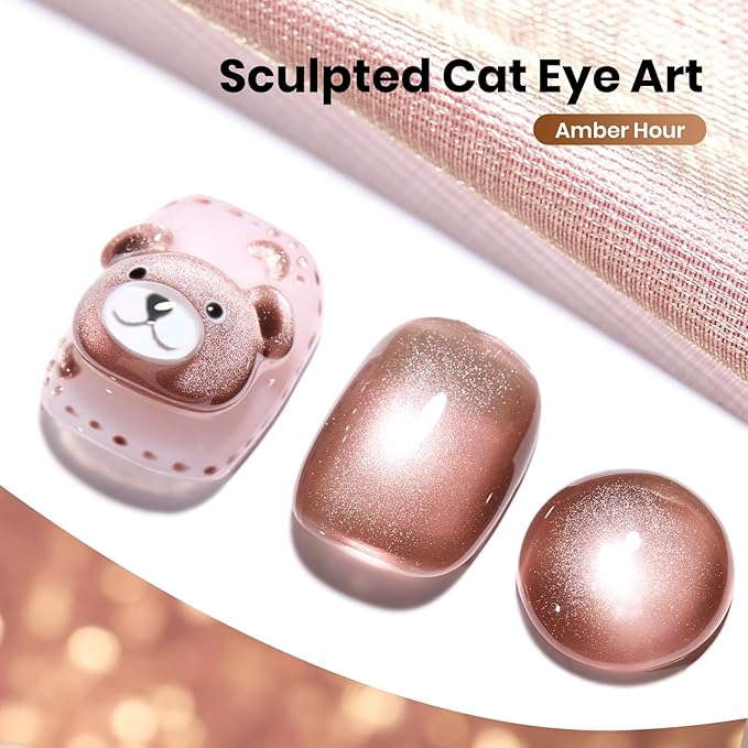 Beetles Brown Cat Eye Gel Nail Polish - Amber Hour Cat Eye Gel Polish, 15ML Glitter Brown Magnetic Fall Gel Polish Jelly Sheer Translucent Effect Soak Off UV French Nail Art Manicure Gift for Women