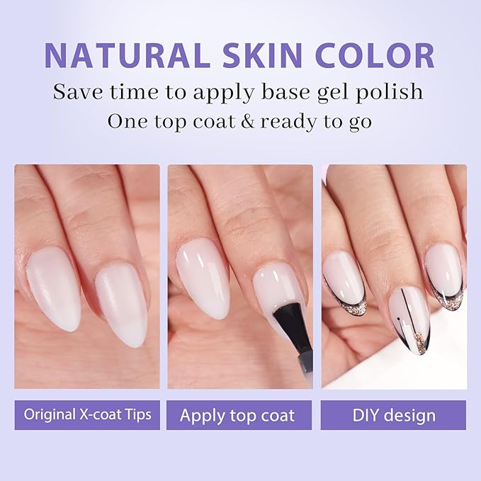 BTArtboxnails Almond Gel Nail Tips Short - Pre Colored Milky White Soft Gel Nail Tips, Milky White Press on Nails, Natural XCOATTIPS