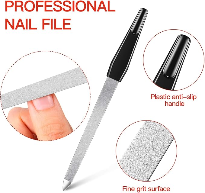 12 Pcs Metal Nail File 6.7 Inch Stainless Steel Nail File Double Sides with Anti Slip Handle Fingernails Toenails Manicure Tool for Woman and Men(Black)