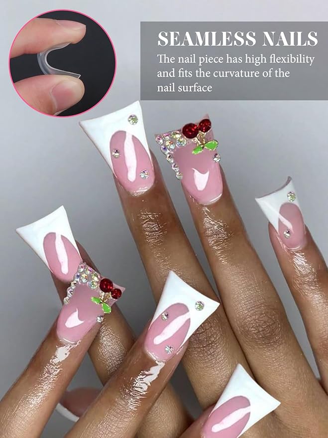 EBANKU Duck Nail Dual Forms for Poly Nail Extension, 120PCS Medium Length Duck Nail Tips Reusable Full Cover French Tip Molds for Builder Gel Nail Art Design Salon&DIY, 12 Sizes