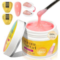 Builder Gel for Nails, 60g Sheer Pink Hard Gel for Nail Extension with 10 Nail Forms, Strengthener & Thickening, UV LED Lamp Cured Sculpture, Repair Broken Nails, Salon DIY Manicure Kit
