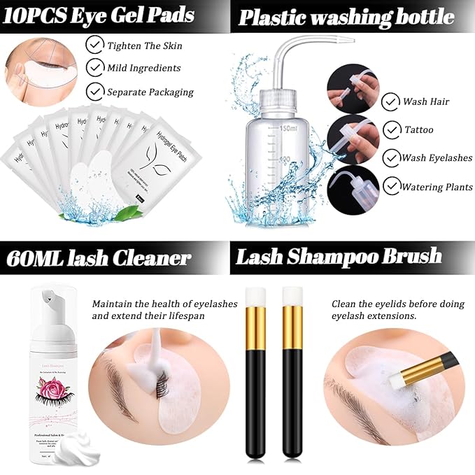 Lash Extension Kit for Beginners Lash Mannequin Head with Replaced Eyelids False Eyelashes Practice Eyelash Strips Facial Mister Tweezers Glue USB Fan Professional Set