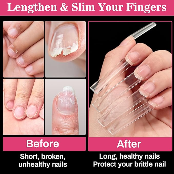 Long Square Nail Tips - 240PCS Clear Half Cover False Nails, Acrylic Nail Tips for Press Ons, 2XL Extra Long, 12 Sizes Manicure Extension Kit, DIY Nail Art Supplies for Nail Salon Home