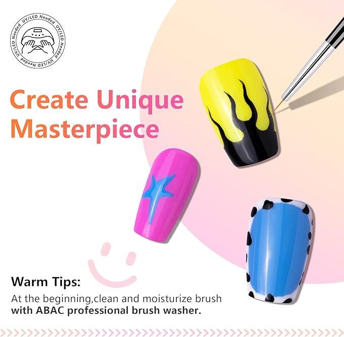 ABAC 24 Color Solid Gel Nail Polish,Ombre Gel Nail Polish,Pat Paint Nail Gel - Rainbow Shades Yellow/Ocean Blue Hema-Free w/Brush,LED Curing for Everyday Wear,Party Nails Pro Salon DIY Set
