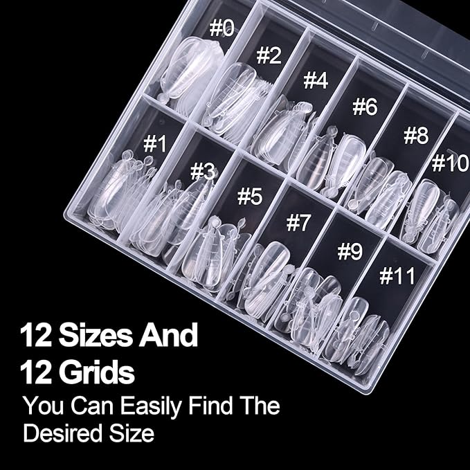 120Pcs Dual Nail Forms Poly Extension Gel Nails Full Cover Nail Tip Builder Molds 12 Sizes Clear Almond for Solid Nail Gel Glue Nail Art Design for Home & Salon