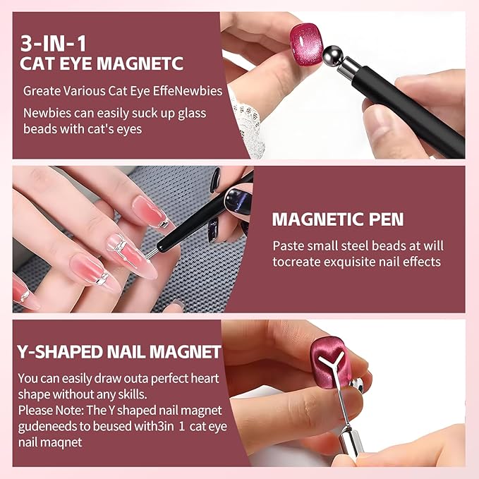 4-Piece Cat Eye Magnet Set – Black Beginner-Friendly Cat Eye Magnet for Nails with Heart Nail Magnets for Nail Art, Magnet for Cat Eye Gel Polish DIY Nail Designs