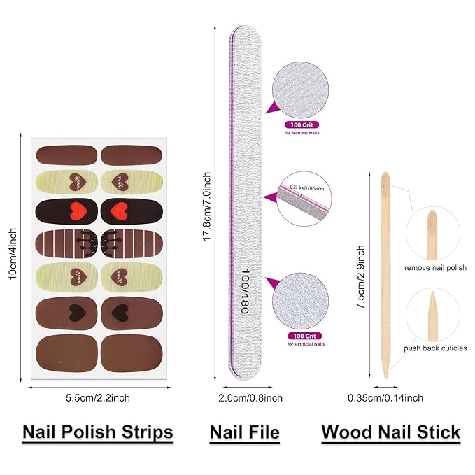 DANNEASY 16 Sheets Red Valentine's Day Nail Wraps, Polish Strips for Women, Self-Adhesive Gel Stickers for Nail Art With File, Cuticle Stick