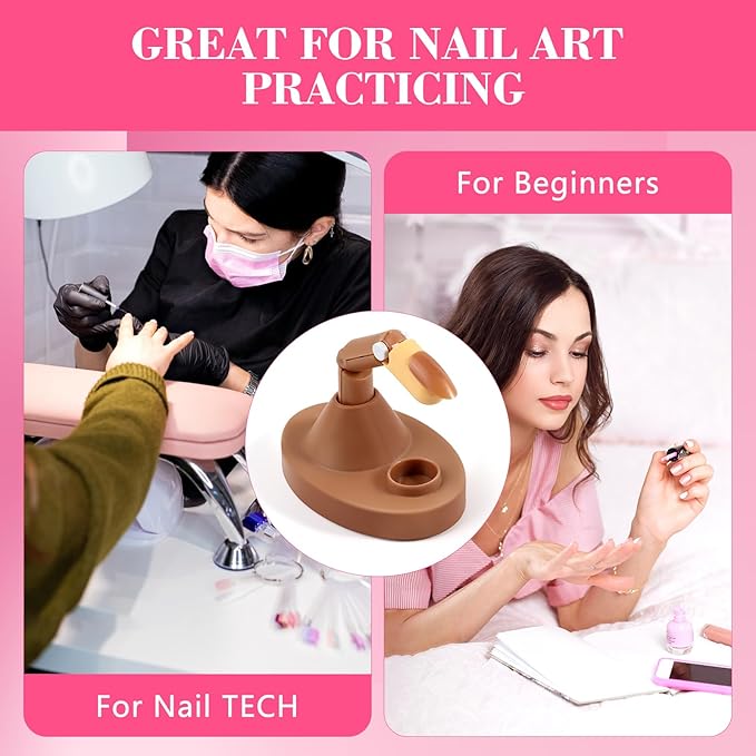 Practice Fingers Hand Acrylic Nails: 3PCS Fake Fingers to Practice Fake Nails - Manicure Acrylic Nail Hands Training Set with Base and 100PCS Brown Nail Tips for Nail Supplies