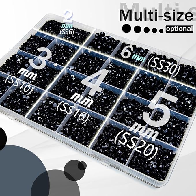 Pure Black Jelly Resin Flatback Rhinestones w B7000 Glue for Bedazzling Crafting 2-6mm Flatback Gems Diamonds Bedazzler Kit Charms for Nails Face Eyes Makeup Tumblers Bottles DIY Crafts Shoes