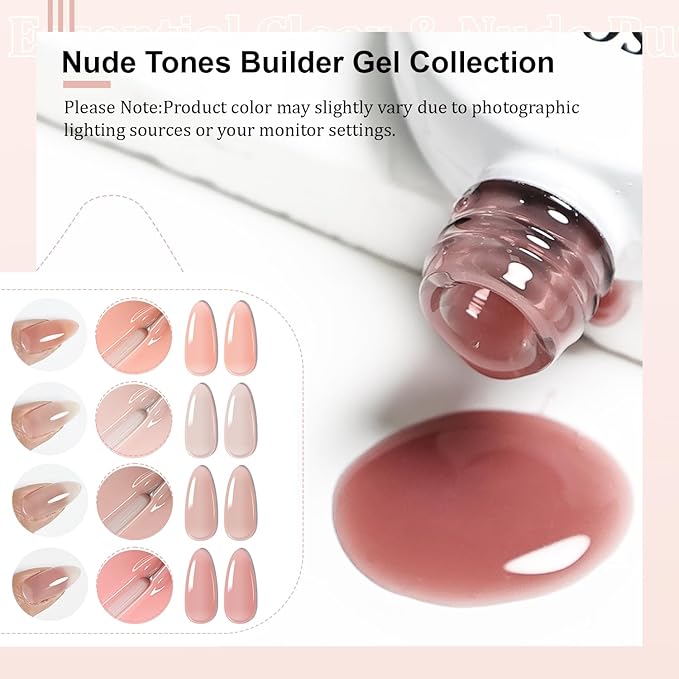 JODSONE Builder Gel for Nails,4Pcs Builder Gel Set 10ml Jelly Brown,Nail Extension & Strengthening,Fall Collection Long Lasting UV Light Cure