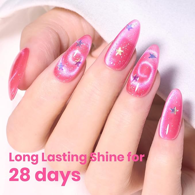 Beetles Pitaya Glow Pink Cat Eye Gel Nail Polish - 15ML Glitter Pink Cat Eye Spring Gel Polish Magnetic Shimmer Effect Soak Off UV Nail Art Design Salon DIY Manicure Gift for Women
