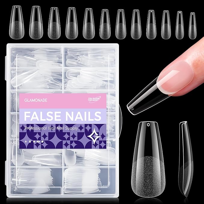 Long Coffin Nail Tips : 312Pcs Gel Pre-Shaped Press Clear False Nails, Full Cover Matte Artificial Tips for Nail Extension Salon DIY 12Sizes
