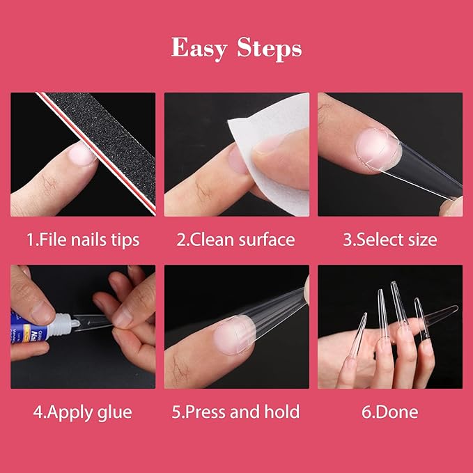 Lionvison 4XL Stiletto Nail Tips for Acrylic Nails Professional, 300Pcs Clear Nail Tips Half Cover Extra Long False Nails for Home Salon DIY, 12 Sizes