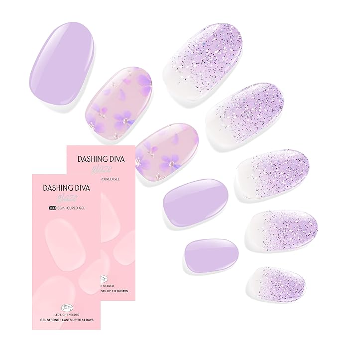 Dashing Diva Glaze Nail Strip Duo - For The Lilac Lover Collection - Icing on the Cake & Moment in Time - Long Lasting, Chip Resistant, Semi-Cured Gel Nail Strips - Contains 2 Colors