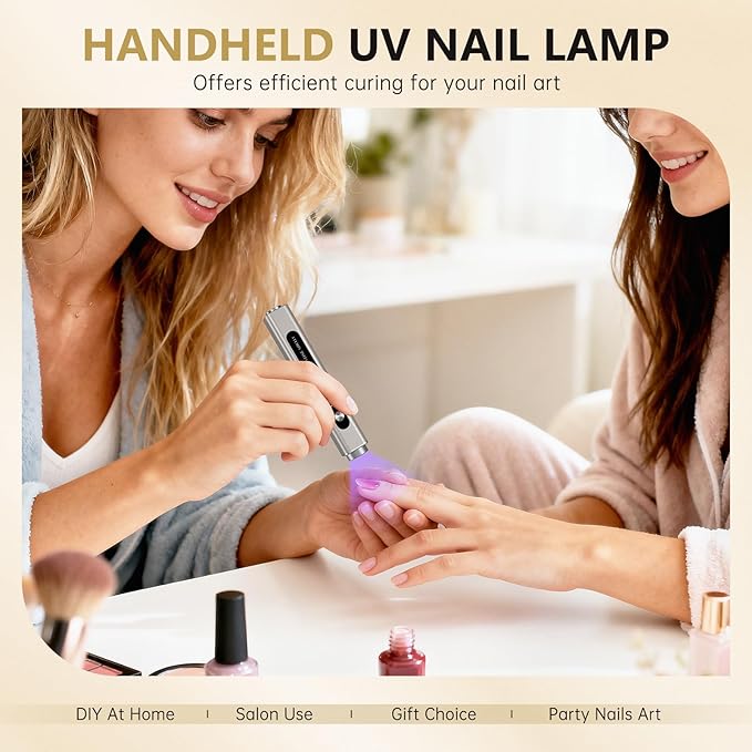 Handheld UV Light for Gel Nails, 3 in 1 Cordless UV Nail Lamp, Cat Eye Magnet & Nail Stamp Nail Light, Rechargeable Nail Dryer, Flash Cure Lamp with LED Display