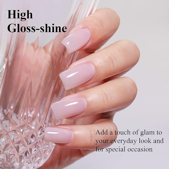 Imtiti Light Pink Jelly Gel Nail Polish, Milky Pink Sheer Translucent UV Gel Polish for Nail Art Soak off UV Led 10ML