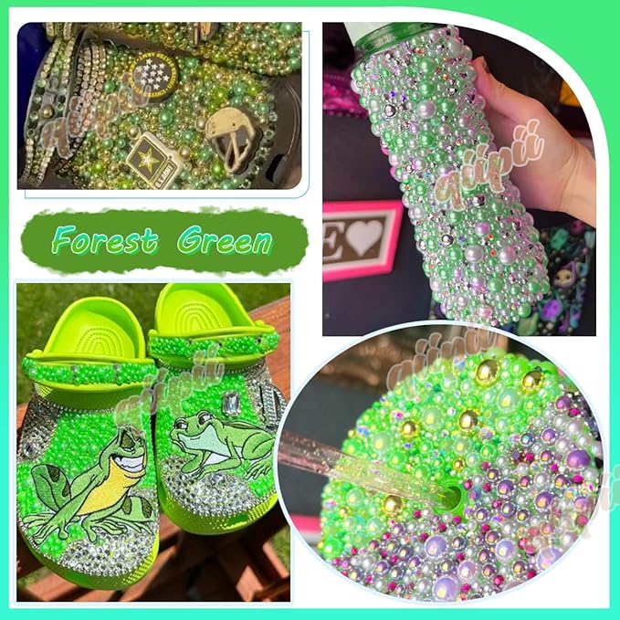 28 Types Green Flatback Pearls w B7000 Jewelry Glue for Bedazzling Crafting 3mm 4mm 5mm 6mm 8mm 10mm Flatback Colorful AB Half Pearls Charms for Nails Face Makeup Crafts Tumblers Bottles Shoes