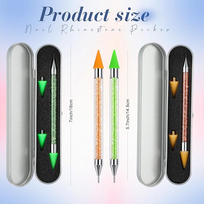 Tatuo 2 Pieces Rhinestone Picker Dotting Pen, Dual-ended Rhinestone Gems Crystals Studs Picker Wax Pencil Pen Crystal Beads Handle Manicure Nail Art DIY Decoration Tool (Green, Yellow)