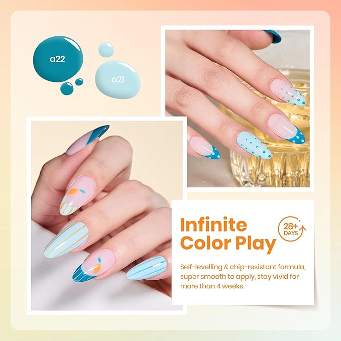 Beetles Blue Gel Polish Set - Hotel California Collection, Baby Sky Blue Orange Dusty Pink Gel Polish Spring Colors Nail Art Manicure Kit Soak Off Uv LED Gel Gift for Girl Women