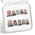 Handmade Press on Nails Thicked Acrylic Fake Nails Gray Gradient French Tip False Nail with 3D Golden Seashell Starfish Sea Turtle Designs Full Cover Short Duck Acrylic Nail for Women（M)