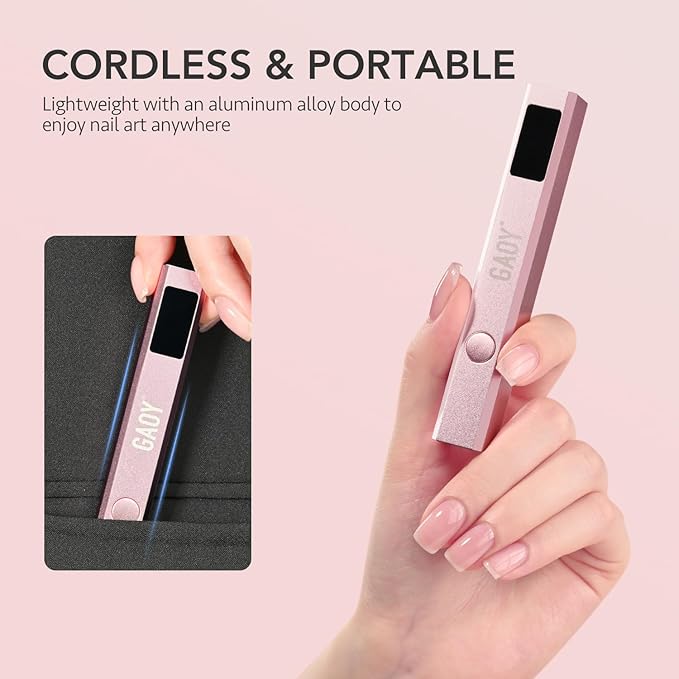 GAOY Cordless Nail Lamp with Stand, Mini Handheld UV Light with LCD Display for Gel Nails, Rechargeable USB Nail Dryer for Fast Curing, Rose Gold