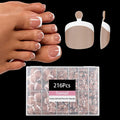 Brown Press on Nail for Women, OPkssnails 216pcs Summer French Tip Press on Toenails Short Square, Soft Gel Toe Nail Tips, Soak off Acrylic Fake Toe Nail Extensions 12 Sizes