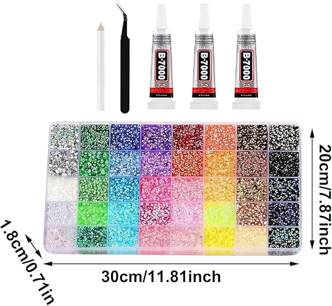 40 Colors Resin Jelly Rhinestones 2026, 3mm 32000Pcs Flatback Rhinestones for Bedazzling Crafting, Bling Crystal Bedazzle Kit with 3Pcs B7000 Glue for Clothing Nail Art Graduation Cap Decor (Colors)