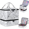 Nail Polish Organizer Case - Holds 42+ Bottles (15ml/0.5 fl.oz) and 1 Nail Lamp, Upgraded Double-layer Nail Polish Carrying Case Nail Storage Bag with Handles (White)