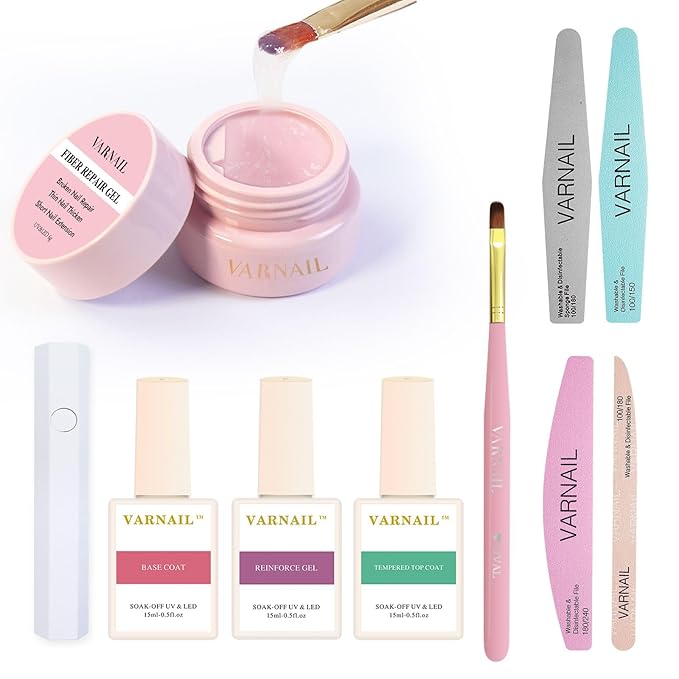 VARNAIL Nail Repair Kit, with 10g Solid Repair Gel, 3 Bottles of 15ml Basic Function Gel and Tools, Universal Repair Gel for Repair Broken Nail / Reinforcing Nail / Nail Extensions