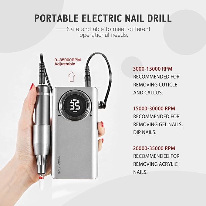 SAVILAND 35000RPM Electric Nail Drill Machine: Rechargeable Electric Nail File with 12 Nail Bits for Acrylic Nails Professional Nail Care Tools Manicure Pedicure Home Salon Use