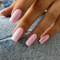 24Pcs Pink Press on Nails Short Square Fake Nails Aurora Pink Chrome Glue on Nails Solid Color Artificial Acrylic Nails Glossy Full Cover False Nails Reusable Stick on Nails for Women Daily Manicure