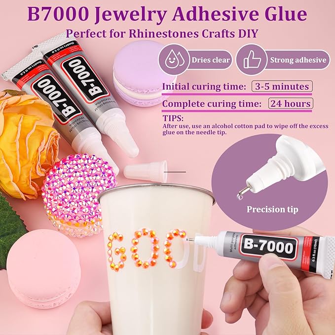 25000Pcs Resin Rhinestones with Tweezers for Crafting, Orange AB 2-6mm Mixed Sizes Bedazzling Crystal with 3Pcs 10ml B7000 Jewelry Glue for DIY Crafts Clothing Tumblers Shoes Fabric Nail Art