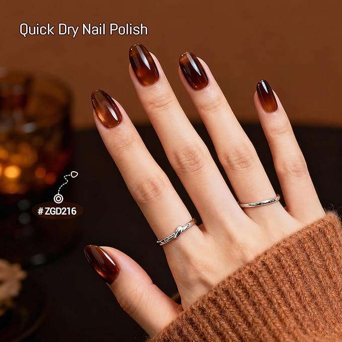 10ml Fall Jelly Nail Polish Set 6 Colors Gold Maple Leaf Pumpkin Yellow Burnt Orange Art Nail Polish Quick Dry for Women Girls Gift