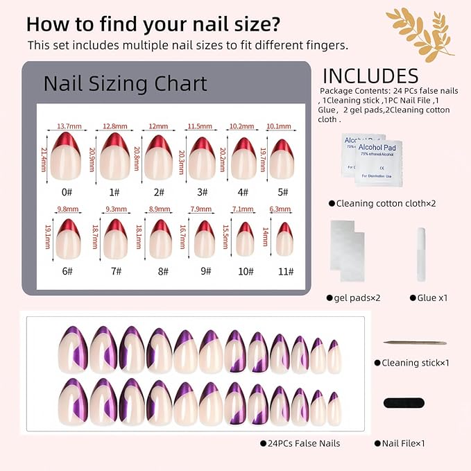 Purple Metallic Wave Press On Nails, Stiletto Shape, Long Length,24 Pcs Press On Nails,Easy Application Manicure Set for Work, Party & Daily Use, Perfect for Women and Students