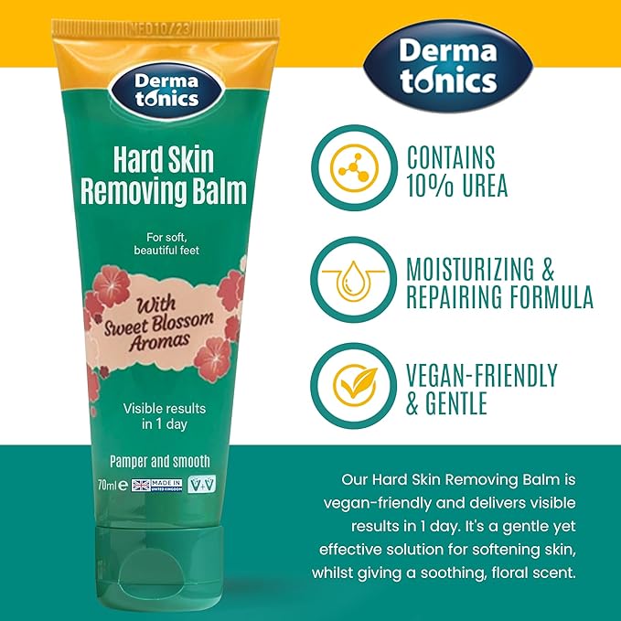 Dermatonics Hard Skin & Callus Removing Balm w/Sakura Blossom Aromas & 10% Urea - Skin Care for Feet, Hands & Elbows – Moisturizing & Repairing Formula for Dry & Cracked Skin - 2.37 fl oz Tube